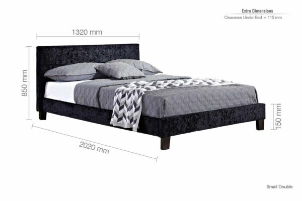 Lucan Small Double Bed | Black Crushed Velvet
