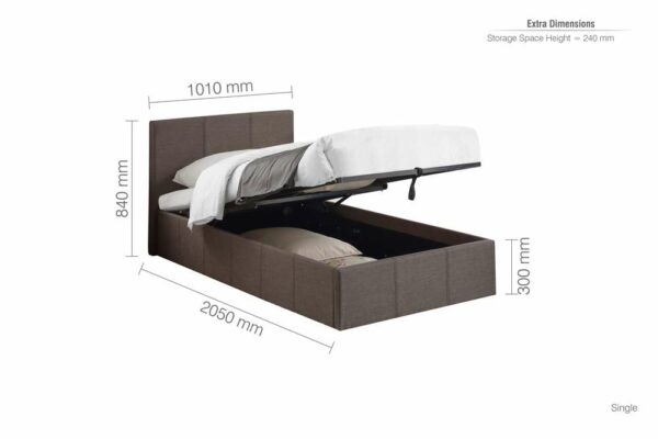 Lucan Single Ottoman Bed | Grey