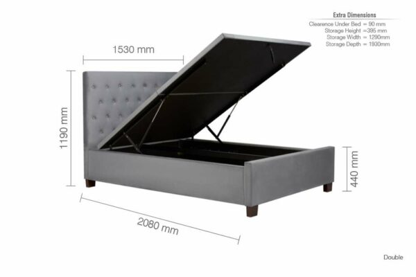Washington Double Ottoman Bed | Grey