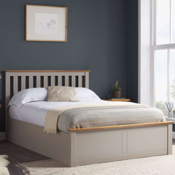 Denbeigh Small Double Ottoman Bed | Pearl Grey