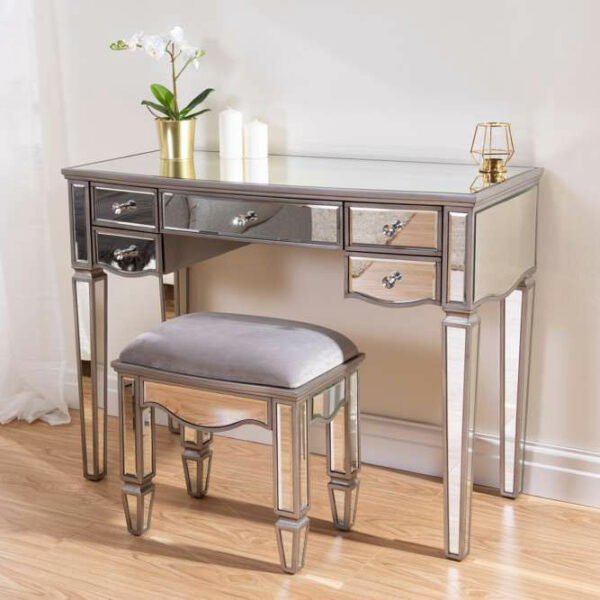 Silver Ayios 5 Drawer Dressing Table | Mirrored
