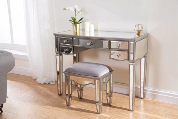 Silver Ayios 5 Drawer Dressing Table | Mirrored