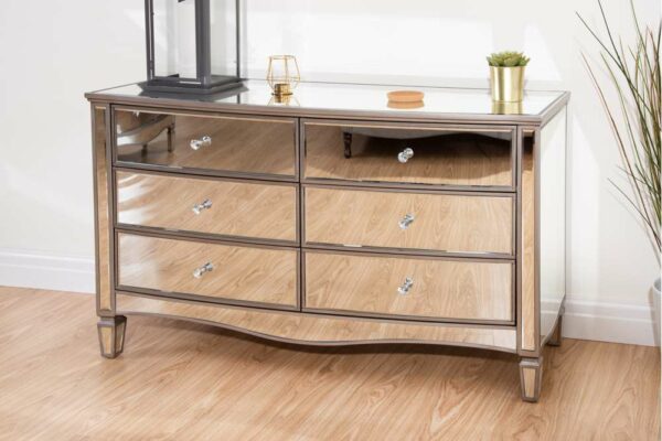 Silver Ayios 6 Drawer Wide Chest | Mirrored