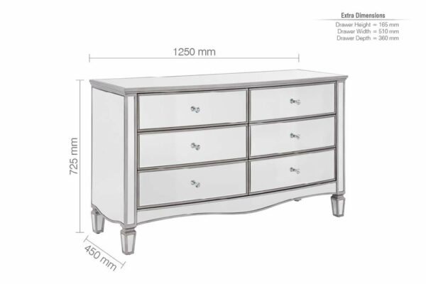 Silver Ayios 6 Drawer Wide Chest | Mirrored