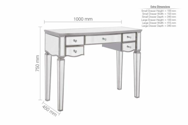 Silver Ayios 5 Drawer Dressing Table | Mirrored