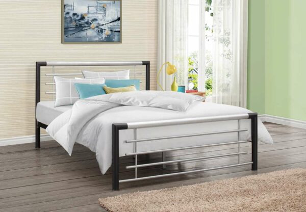 Lerwick Small Double Bed | Silver & Black