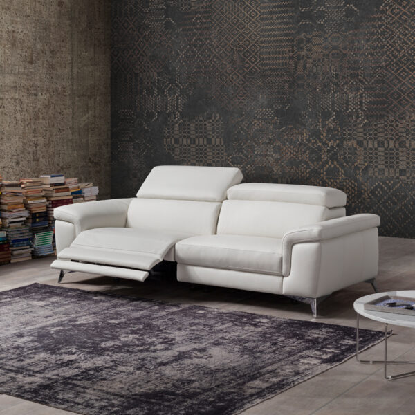 Valentina Italian Leather 2 Seat Sofa With Electric Recliner | White