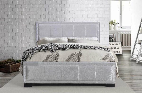 Lenzie King Bed | Steel Crushed Velvet Grey