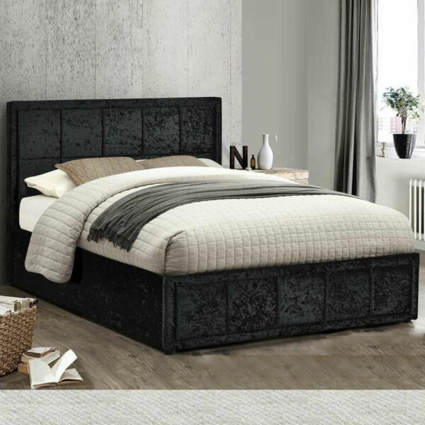 Lenzie Double Ottoman Bed | Black Crushed Velvet