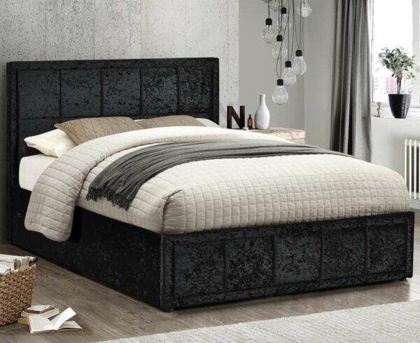 Lenzie Small Double Ottoman Bed | Black Crushed Velvet