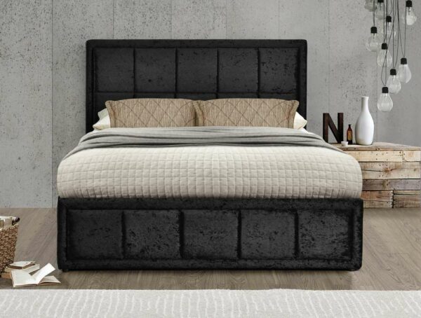 Lenzie Double Ottoman Bed | Black Crushed Velvet