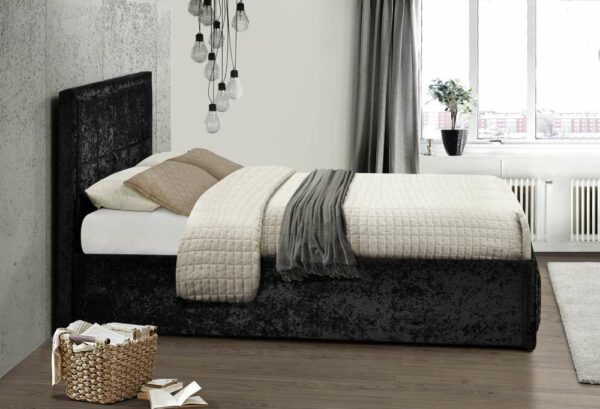 Lenzie Double Ottoman Bed | Black Crushed Velvet