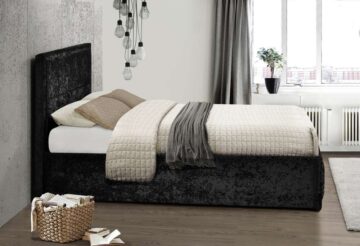 Lenzie Black Crushed Velvet 5′ King Ottoman Bed