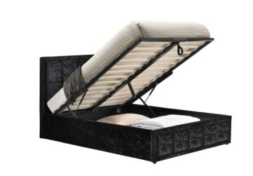 Lenzie Black Crushed Velvet 5′ King Ottoman Bed