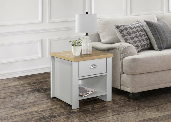 Cullercoats 1 Drawer Lamp Table | Bedside Table | Grey & Oak