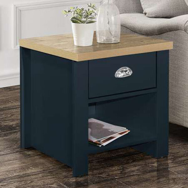 Cullercoats 1 Drawer Lamp Table | Bedside Table | Navy Blue & Oak