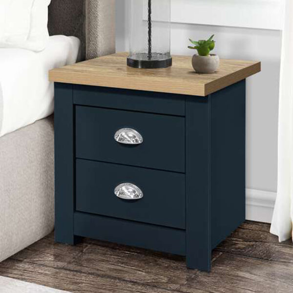 Cullercoats 2 Drawer Bedside | Navy Blue & Oak