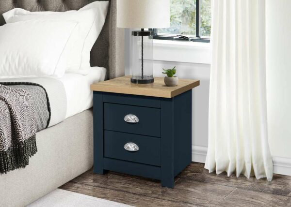 Cullercoats 2 Drawer Bedside | Navy Blue & Oak