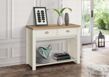 Cullercoats Cream 2 Drawer Console Table | Oak Finish Top