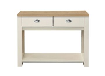 Cullercoats Cream 2 Drawer Console Table | Oak Finish Top