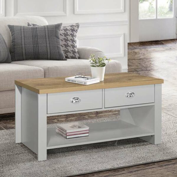Cullercoats 2 Drawer Coffee Table | Grey & Oak