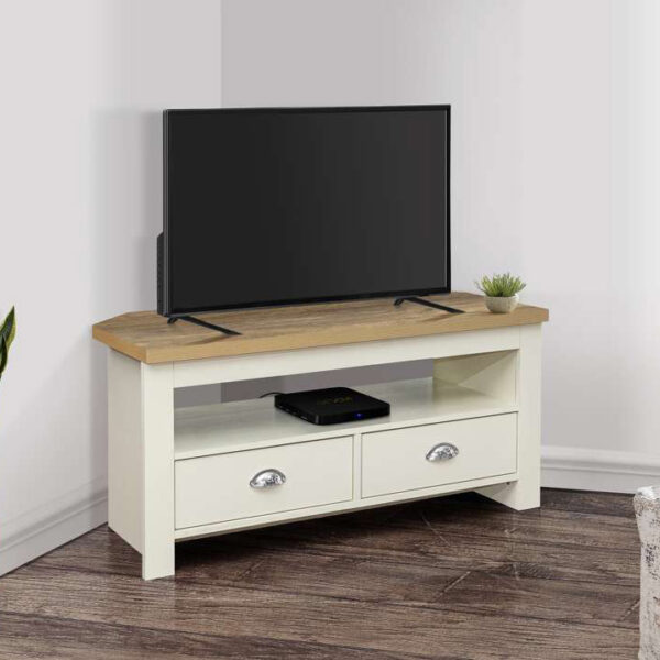 Cullercoats Corner TV Unit | Cream & Oak