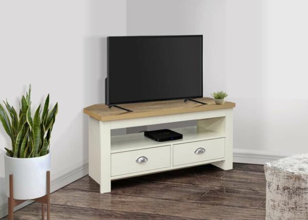 Cullercoats Corner TV Unit | Cream & Oak