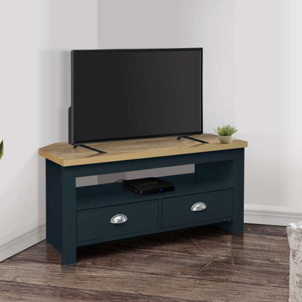 Cullercoats Corner TV Unit | Navy Blue & Oak