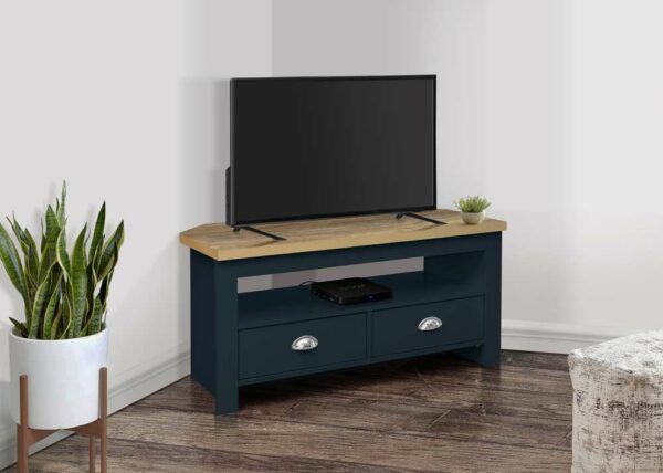 Cullercoats Corner TV Unit | Navy Blue & Oak