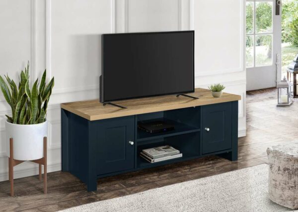 Cullercoats Large TV Unit | Navy Blue & Oak