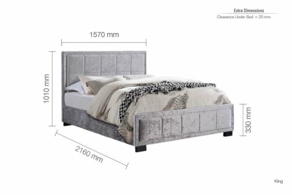 Lenzie King Bed | Steel Crushed Velvet Grey
