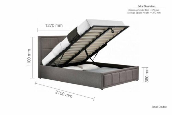 Lenzie Small Double Ottoman Bed | Grey