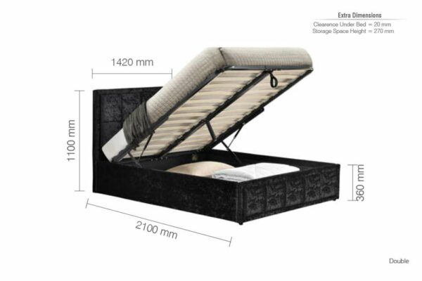 Lenzie Double Ottoman Bed | Black Crushed Velvet