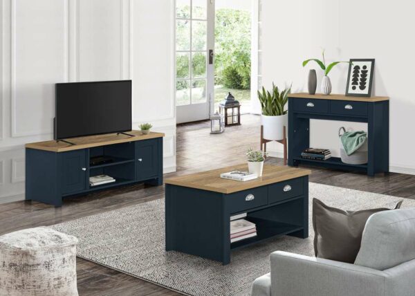 Cullercoats Large TV Unit | Navy Blue & Oak