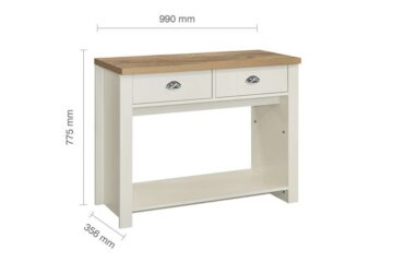 Cullercoats Cream 2 Drawer Console Table | Oak Finish Top