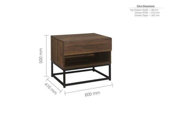 Dallas 1 Drawer Bedside | Walnut