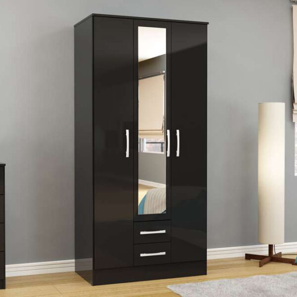 Bali 3 Door 2 Drawer Wardrobe With Mirror | Black