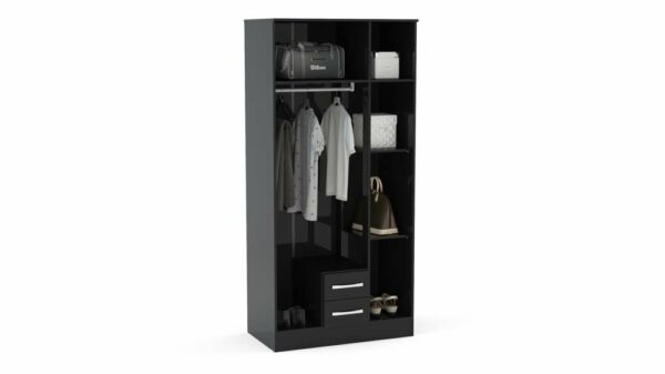 Bali 3 Door 2 Drawer Wardrobe With Mirror | Black