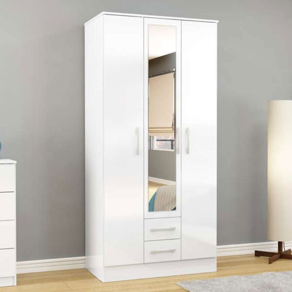 Bali 3 Door 2 Drawer Wardrobe With Mirror | White