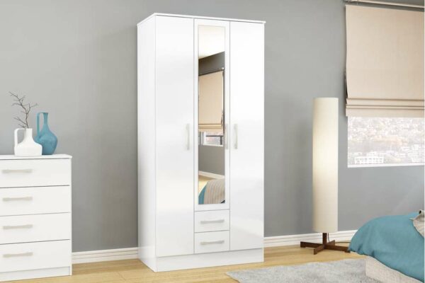 Bali 3 Door 2 Drawer Wardrobe With Mirror | White