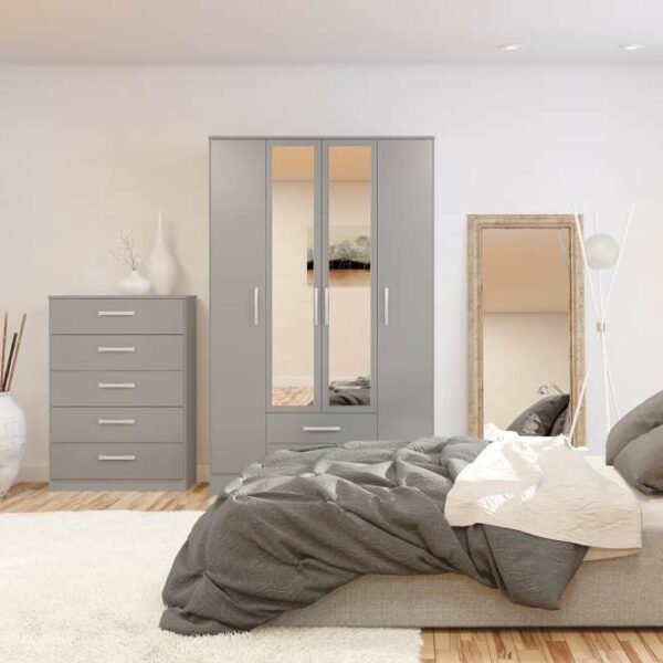 Bali 4 Door 2 Drawer Wardrobe With Mirror | Grey