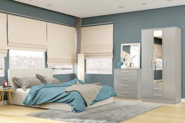 Bali 4 Door 2 Drawer Wardrobe With Mirror | Grey