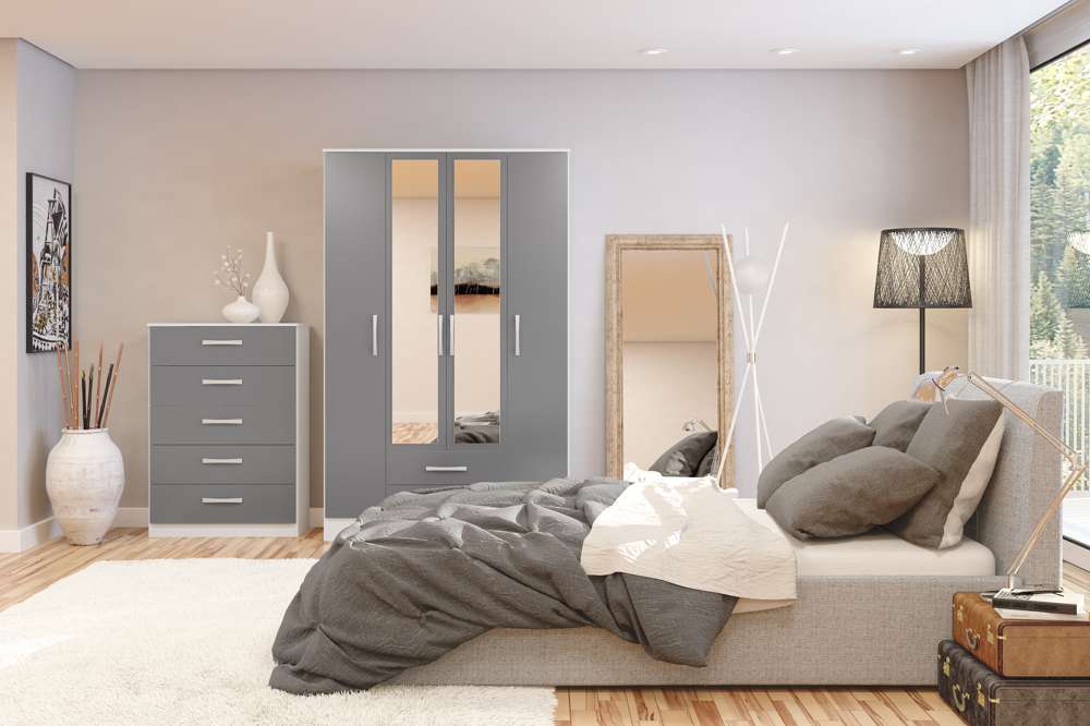 Bali 4 Door 2 Drawer Wardrobe With Mirror White Grey Oak World