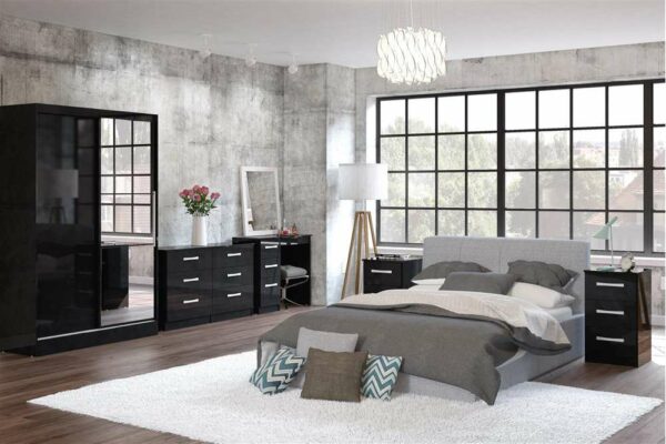 Bali 3 Door 2 Drawer Wardrobe With Mirror | Black