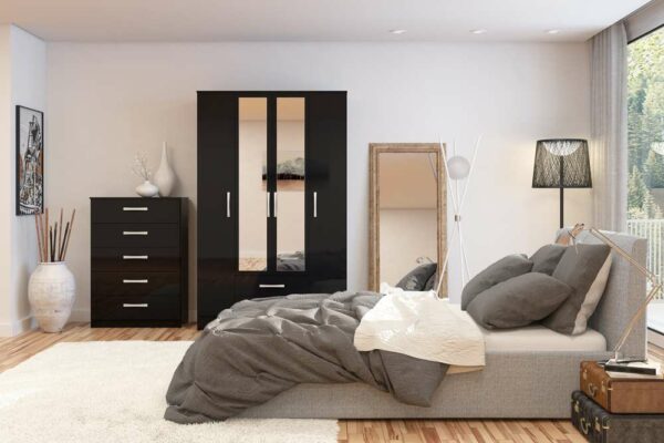 Bali 3 Door 2 Drawer Wardrobe With Mirror | Black