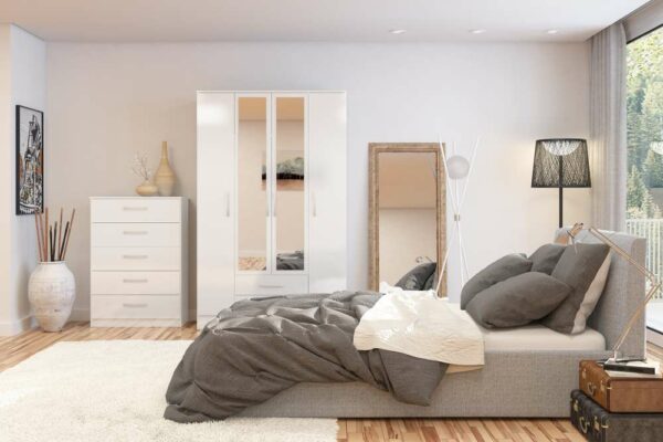 Bali 4 Door 2 Drawer Wardrobe With Mirror | White
