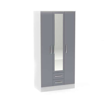 Bali 3 Door 2 Drawer Wardrobe With Mirror | White & Grey