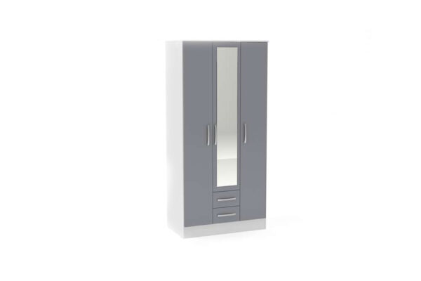 Bali 3 Door 2 Drawer Wardrobe With Mirror | White & Grey