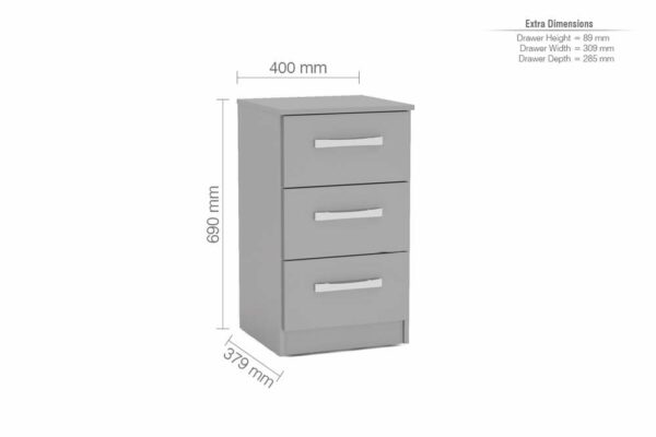 Bali 3 Drawer Bedside | Grey