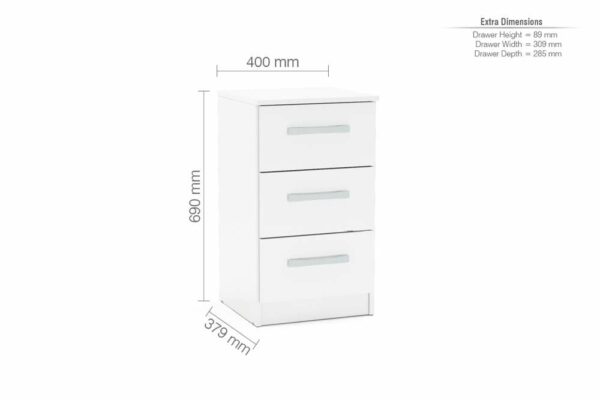 Bali 3 Drawer Bedside | White